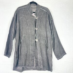 Grizas Oliato Washed Linen Jacket Size Medium Brown Lagenlook Button Front